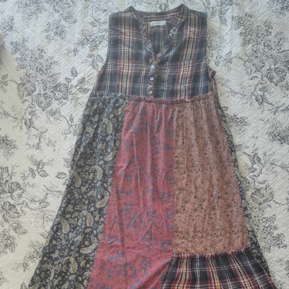 Natural Life Multicolor Patchwork Paisley And Plaid Midi Dress